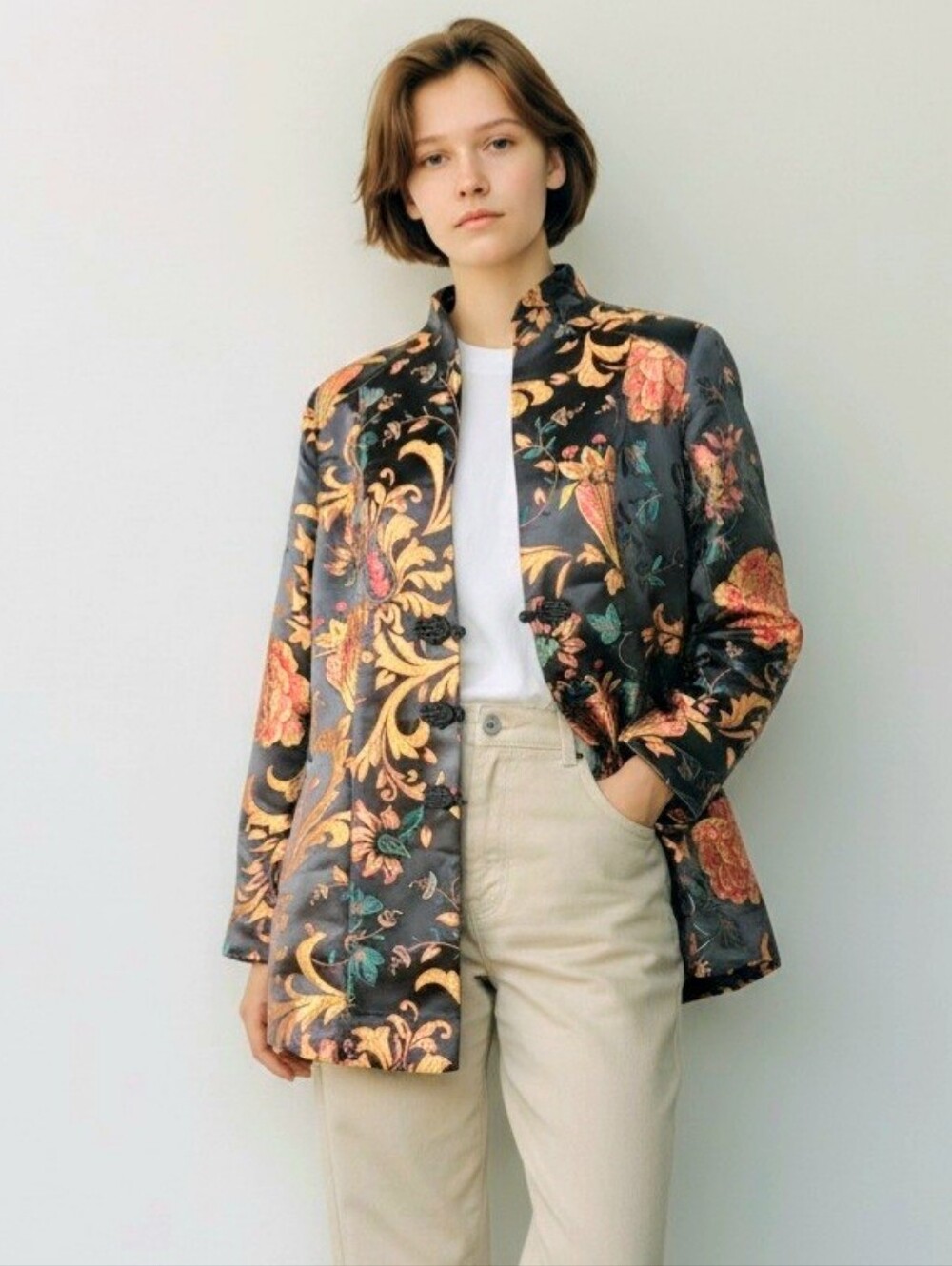 Soft Surroundings Moon Dynasty Satin Kimono Jacket Womens M Black Multi Brocade - Picture 8 of 15